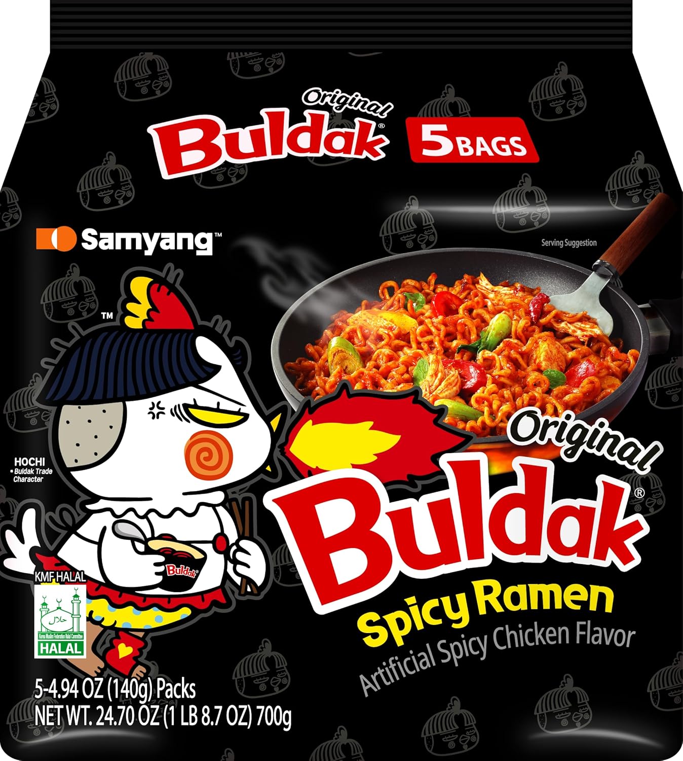 Samyang Buldak Korean Spicy Chicken Stir Fried Ramen Original Flavor Spicy Noodles Authentic Korean Ramyun 4.94 oz (Pack of 5)
