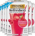 NEW Twinings Strawberry Raspberry Refreshers, Herbal Tea Instant Beverage, Real Strawberry Fruit Bits, 5 Count (Pack of 6), Café Style, No Artificial Sweeteners, Naturally Caffeine-Free, 30 Packets