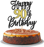 1 PCS Happy 90th Birthday Cake Topper Black Gold Glitter Cheers to 90 Years Birthday Cake Pick 90 Fabulous Cake Decoration for Happy 90th Birthday Anniversary Party Decorations Supplies
