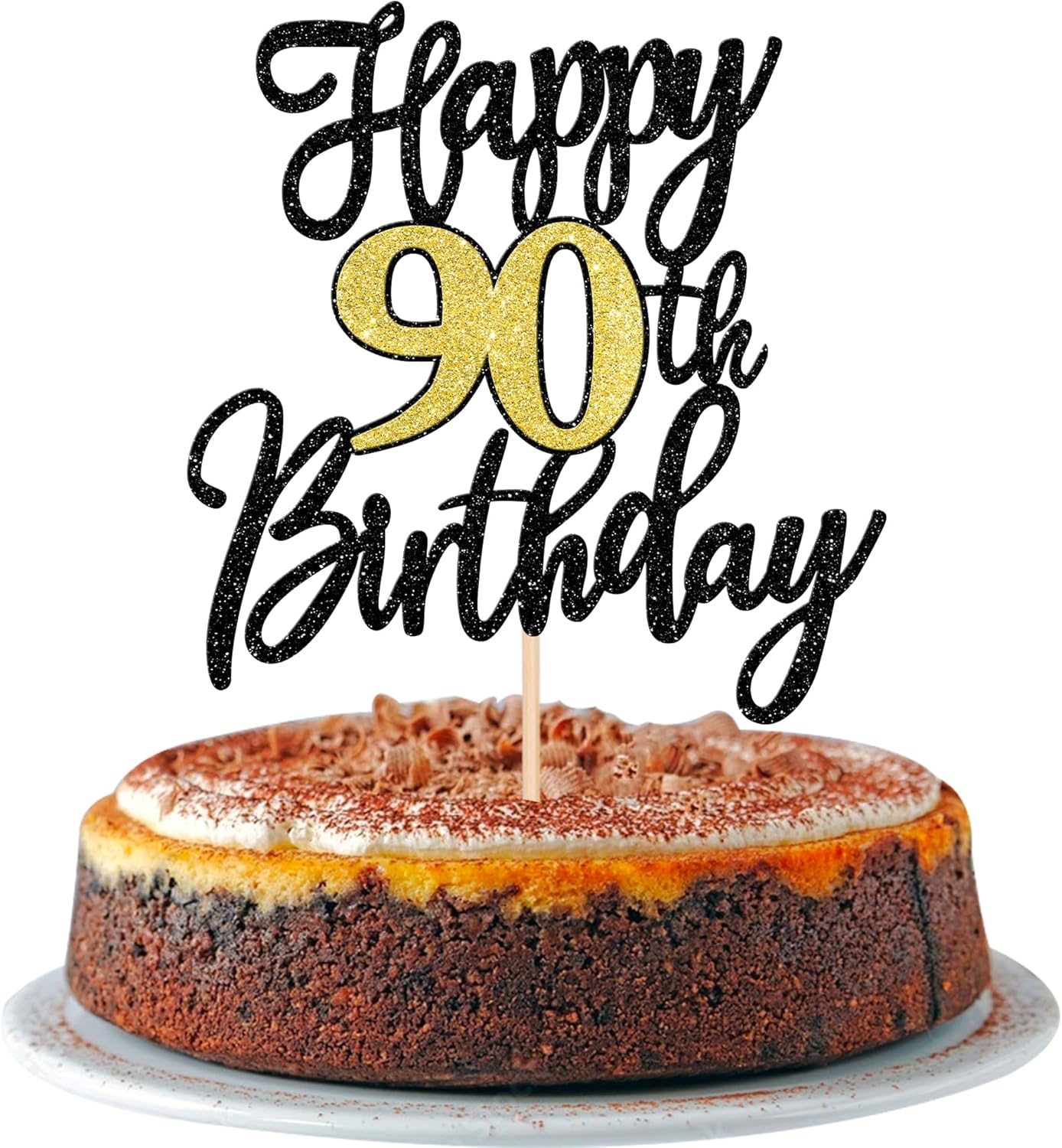 1 PCS Happy 90th Birthday Cake Topper Black Gold Glitter Cheers to 90 Years Birthday Cake Pick 90 Fabulous Cake Decoration for Happy 90th Birthday Anniversary Party Decorations Supplies