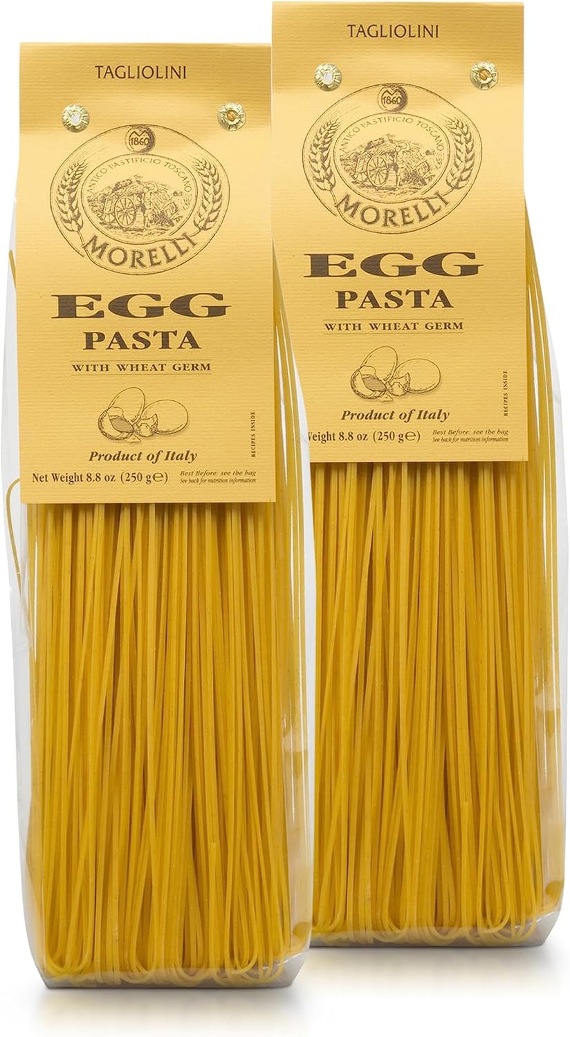 Morelli Egg Tagliolini Italian Pasta Noodles - Gourmet Pasta Handmade in Small Batches with Durum Wheat Semolina, Imported from Italy - 8.8 oz (250 gr) - Pack of 2