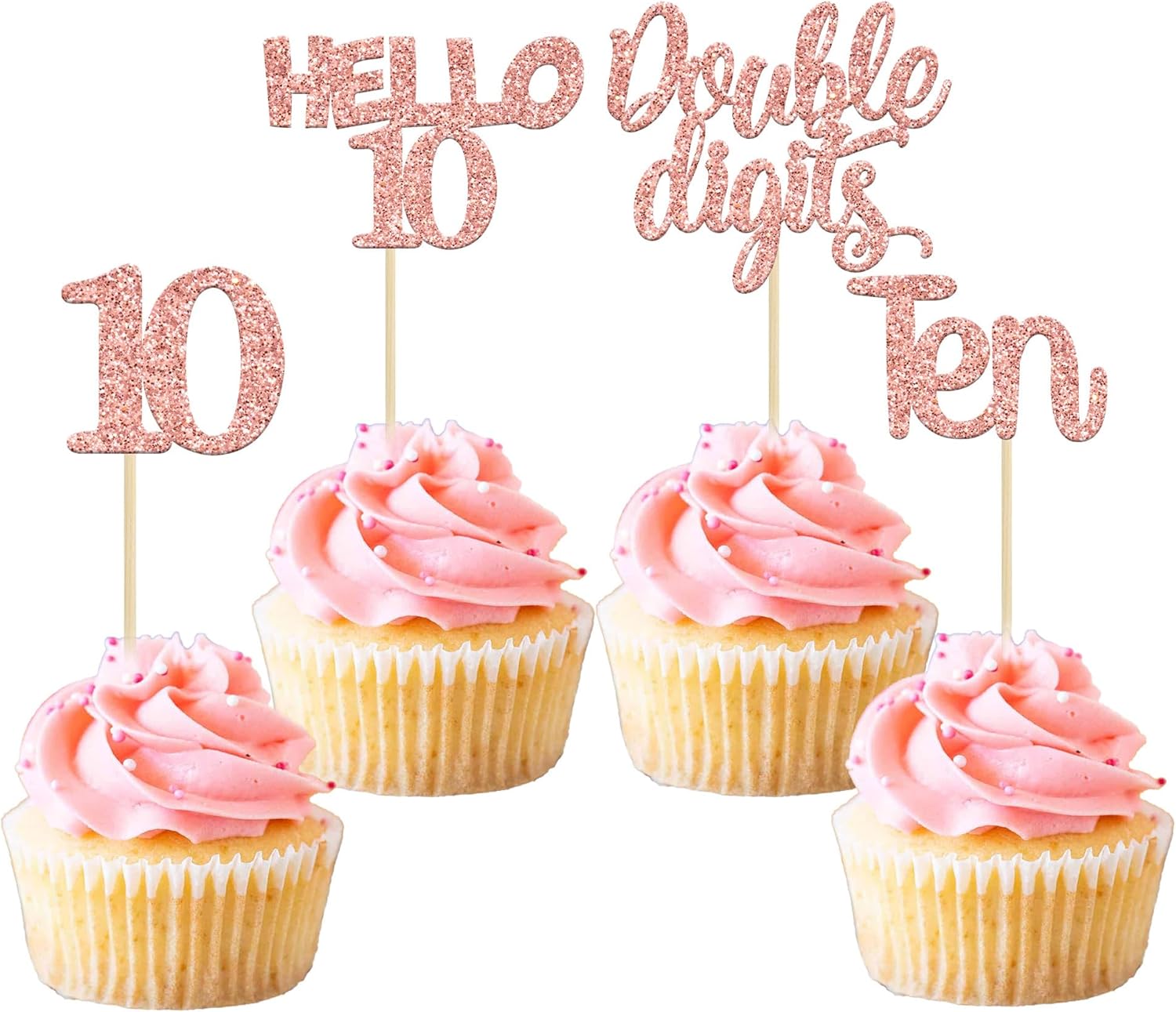 Gyufise 24 Pack Glitter 10th Birthday Cupcake Toppers Double Digits Cupcake Toppers Hello 10 Ten Cupcake Picks for 10th Birthday Party Cake Decorations Supplies