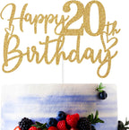 Gold Glitter Happy 20th Birthday Cake Topper, Cheers to 20 Years/Level 20 Unlocked, Funny 20th Birthday Party Decorations Supplies