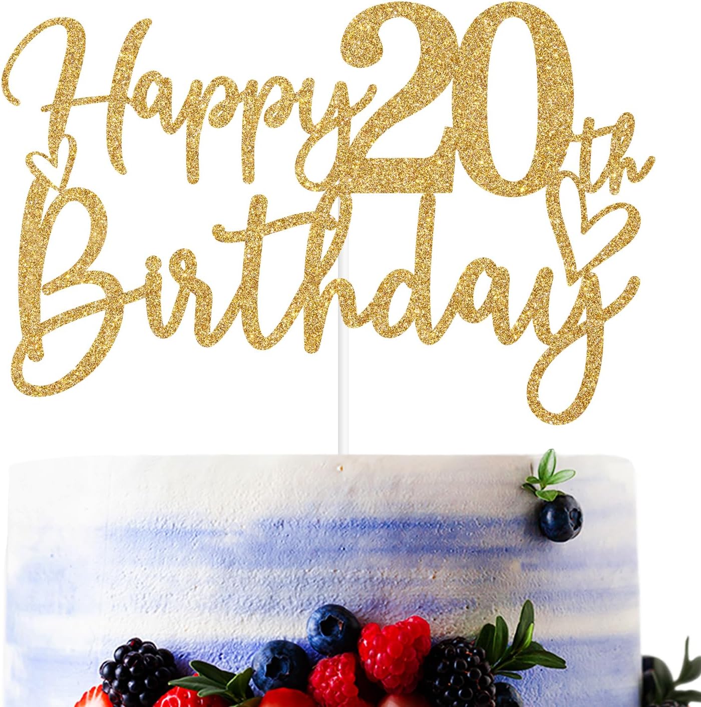 Gold Glitter Happy 20th Birthday Cake Topper, Cheers to 20 Years/Level 20 Unlocked, Funny 20th Birthday Party Decorations Supplies