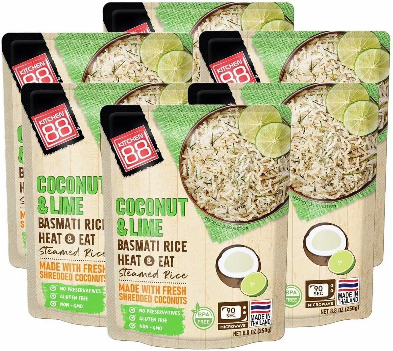 Kitchen 88 Coconut Lime Rice, 8.8 oz., Ready in 90s (52.8 oz)