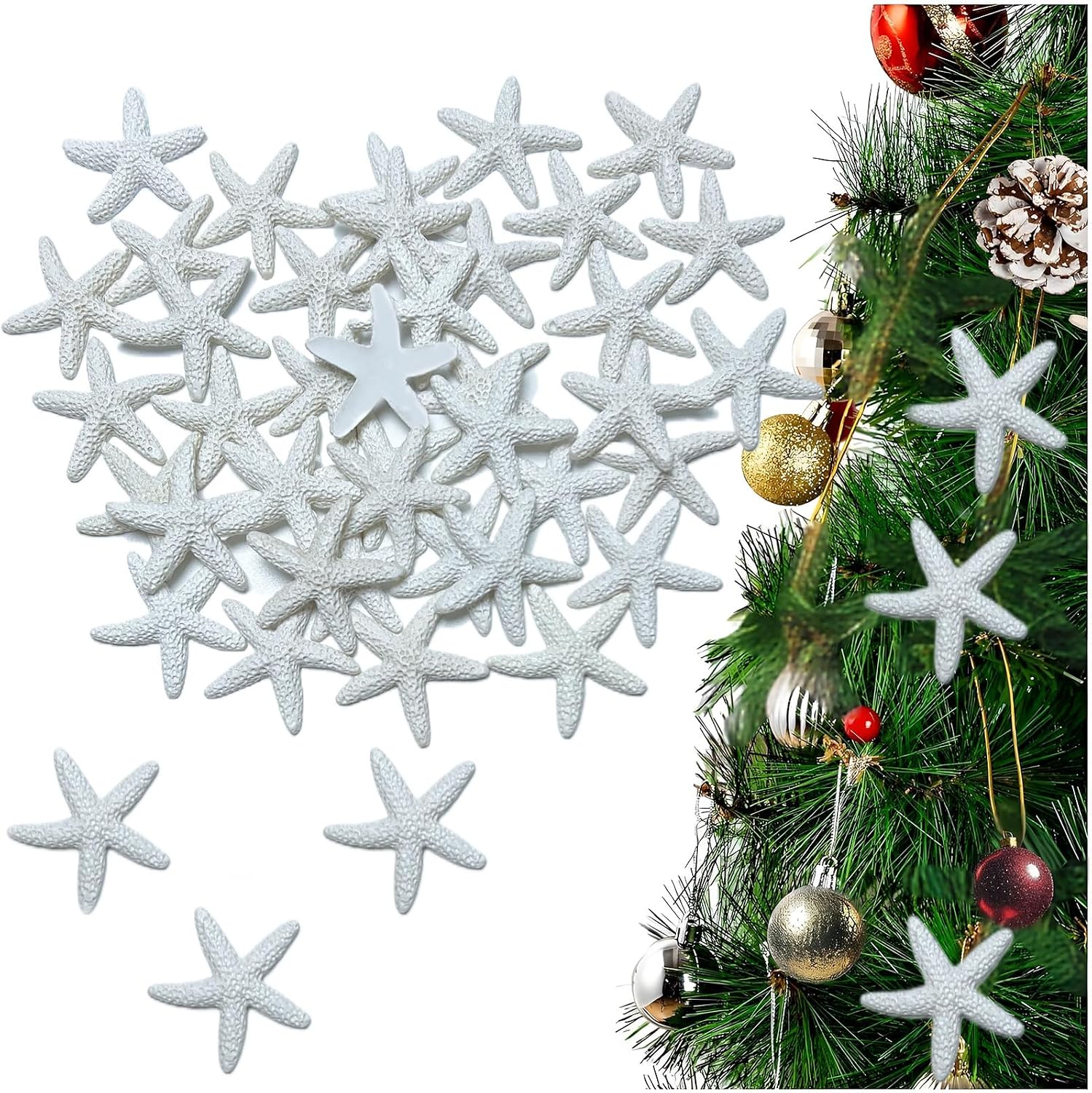44 Pcs of Artificial Resin Starfish Plastic Starfish Fake Starfish (White)