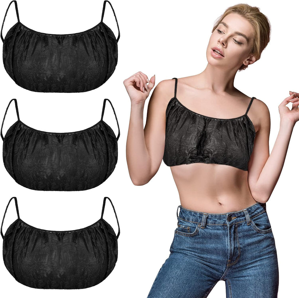 100 Pieces Disposable Bras Disposable Brassieres Non-Woven Bra Beauty Black Brassieres for Sunless Spray Tan Spa Salon Top Garment Underwear
