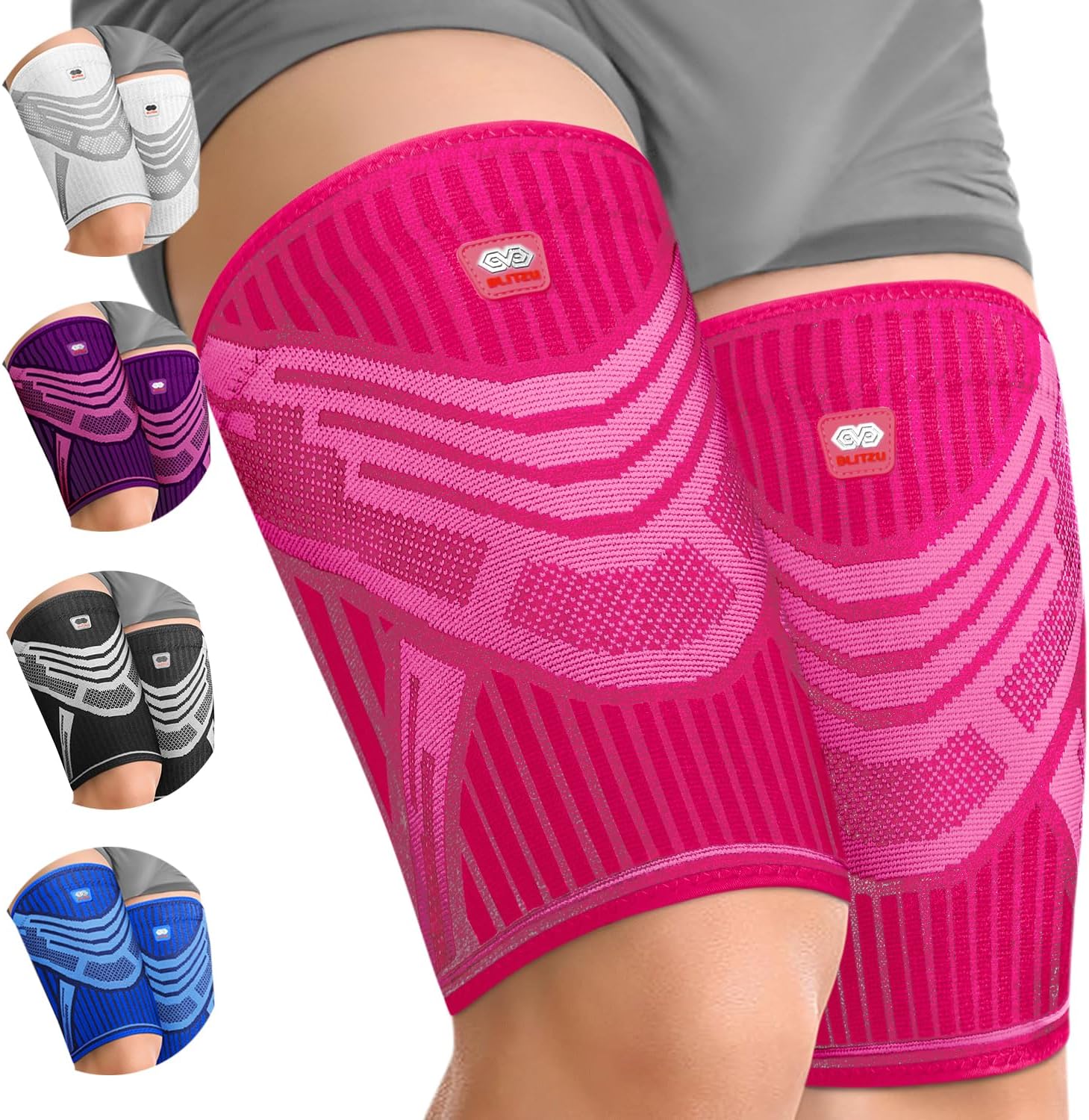BLITZU Hamstring Compression Sleeve 1 Pair, Upper Leg Sleeves, Thigh, Quad & Groin Support for Men and Women, Anti-Slip Thigh Brace & Wrap for Running, Workout, Sports Recovery Pink XL