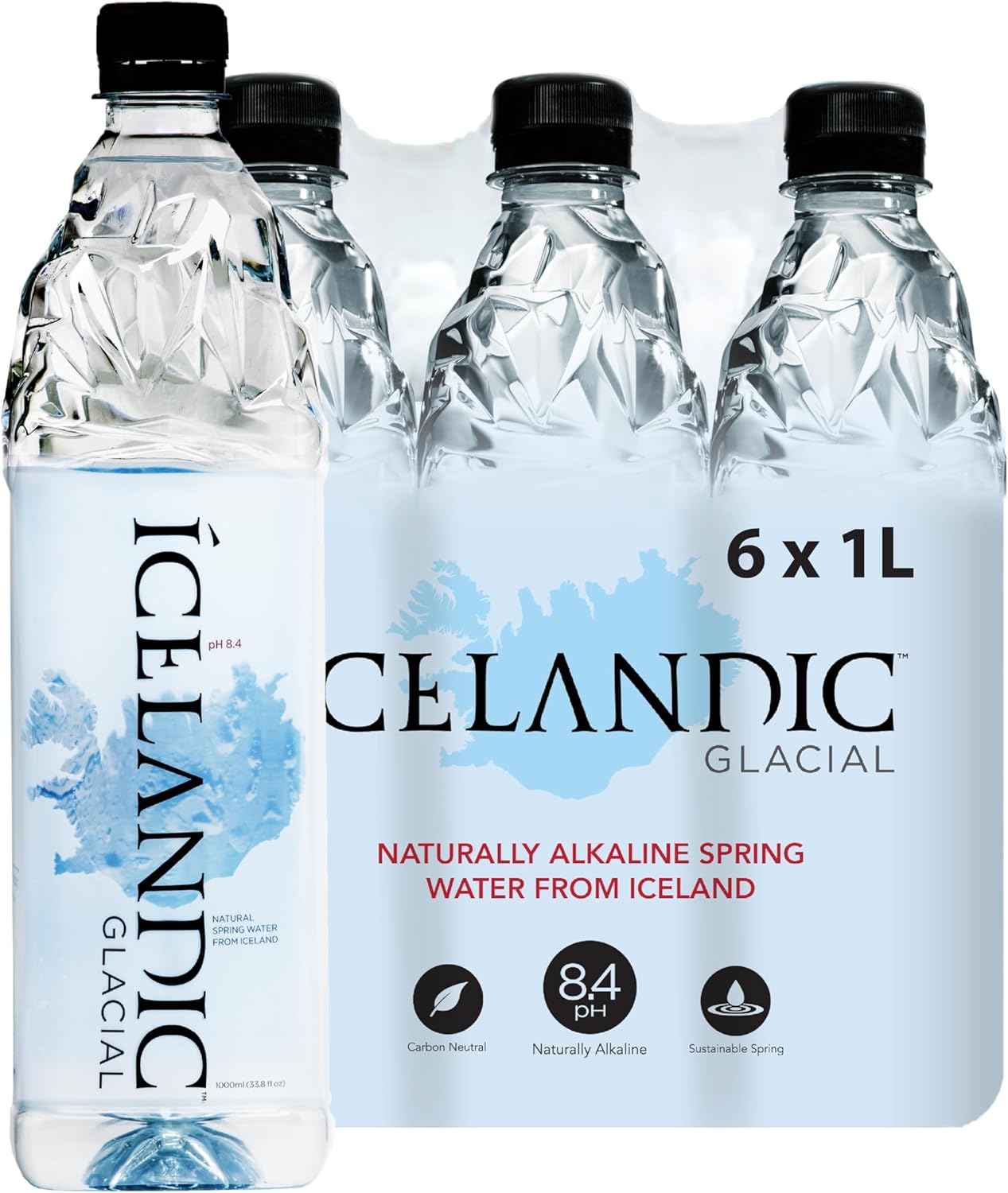 Icelandic Glacial Natural Spring Alkaline Water, 1L / 33.81 Fl Oz (Pack of 6)