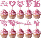 Rsstarxi 30Pack Happy Sweet 16th Birthday Cupcake Toppers Happy Sixteen Bruh I'm 16 Cupcake Picks Cheers to Sweet 16 Decorations for 16th Birthday Anniversary Party Cake Decorations Pink