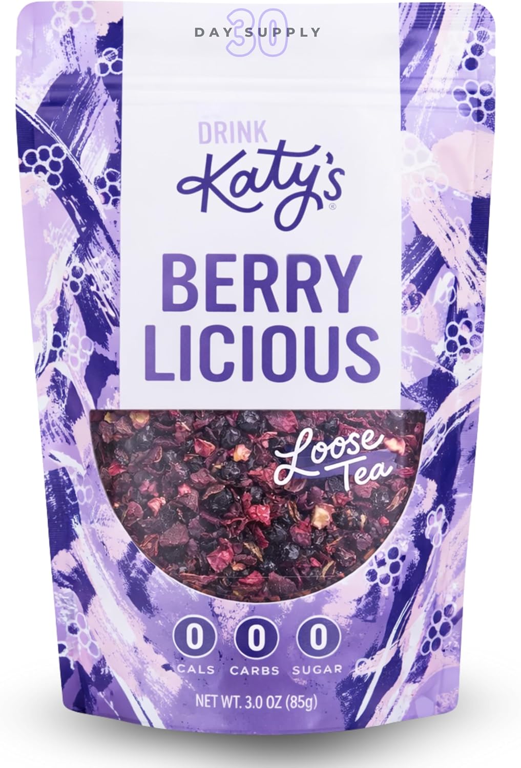 Katy’s Berry Loose Leaf Tea - Hibiscus, Blueberry & Cranberry - Fruity Herbal Tea, Caffeine-Free, Sugar-Free - Hot or Cold Brew Tea - 30+ Cups - Woman-Owned - 3oz Pouch