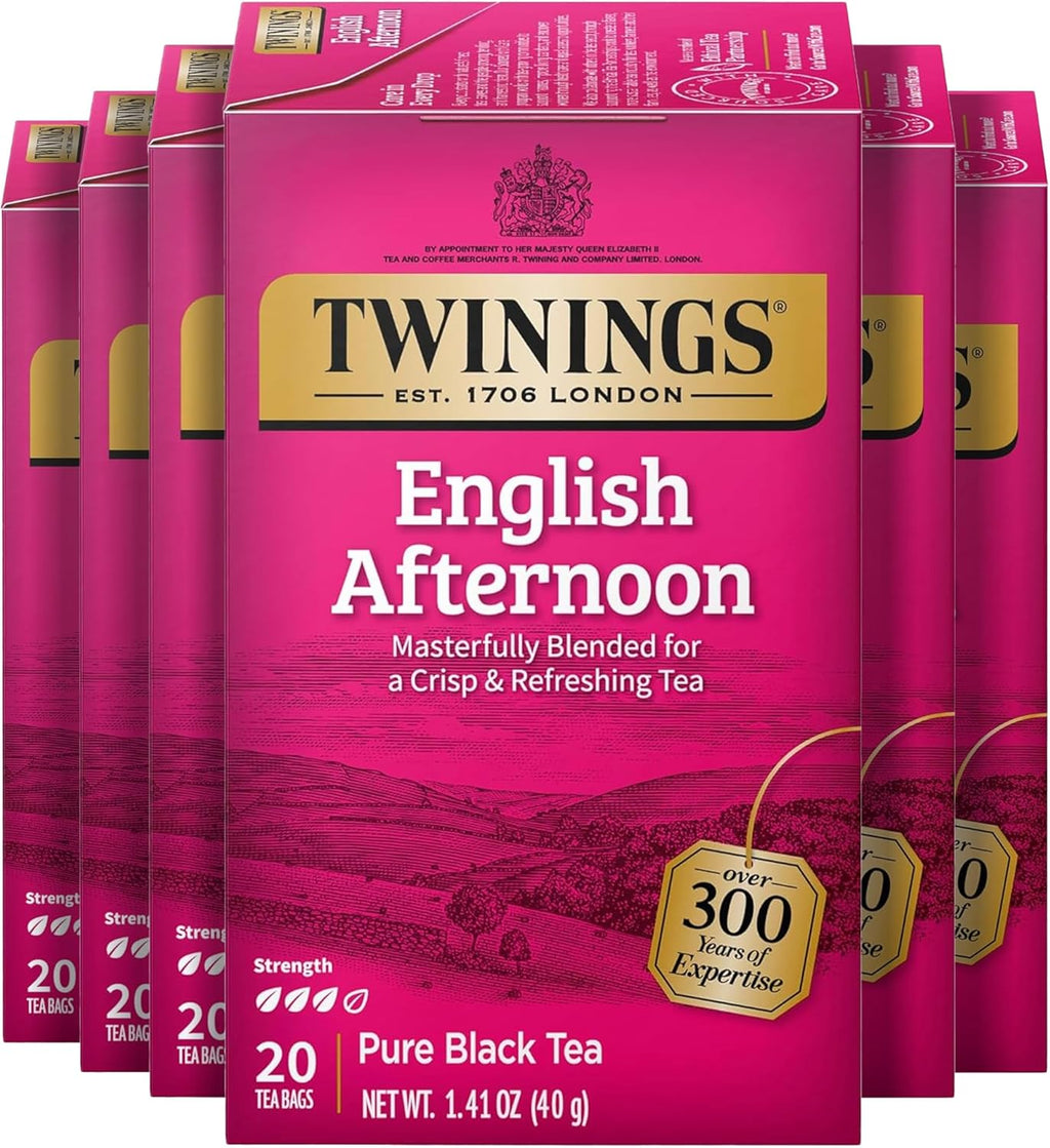 Twinings English Afternoon Black Tea Individually Wrapped Bags, 20 Count (Pack of 6), Smooth & Slightly Sweet, Caffeinated, Enjoy Hot or Iced, 120 Teabags