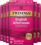 Twinings English Afternoon Black Tea Individually Wrapped Bags, 20 Count (Pack of 6), Smooth & Slightly Sweet, Caffeinated, Enjoy Hot or Iced, 120 Teabags