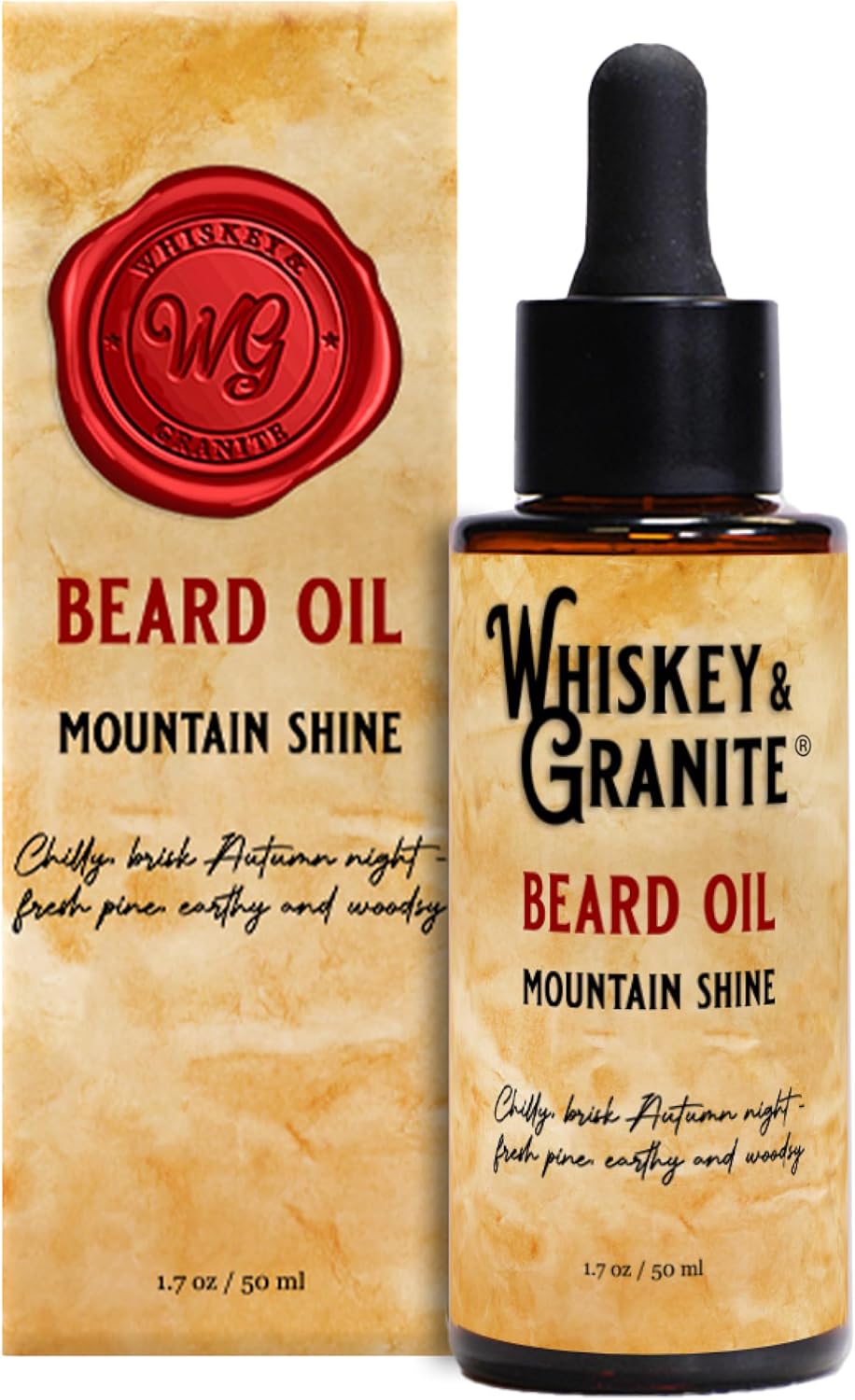 Whiskey & Granite Beard Oil – Made in USA - 100% Natural Beard Conditioner, 1.7 oz (Mountain Shine)