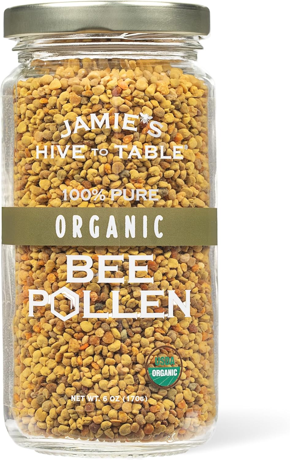 Jamie’s Hive to Table Organic Bee Pollen, 6 oz - 100% Pure, Raw & Natural Superfood, Premium Quality Bee Pollen Granules for Energy, Immunity, Skin Health, Antioxidants, & Vitality, Gluten Free