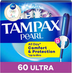 Tampax Pearl Tampons for Women, with LeakGuard Braid, Ultra Absorbency, Unscented, 60 Count