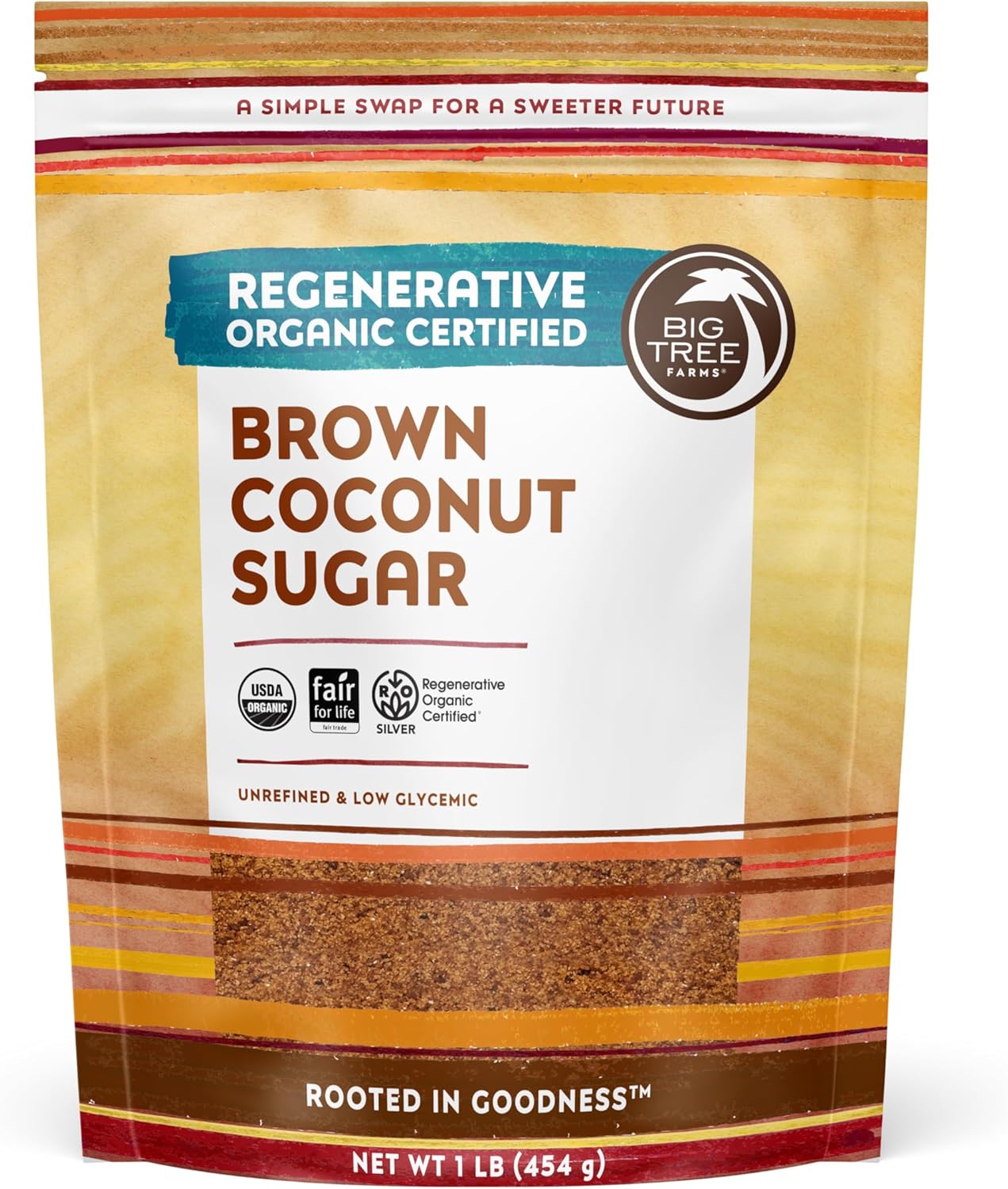 Big Tree Farms Organic Brown Coconut Sugar - Coconut Palm Sugar, Unrefined, Fine Crystals, Cane Sugar Replacement, Coconut Blossom Nectar, Vegan, Perfect for Baking - 1 Pound (Pack of 1)