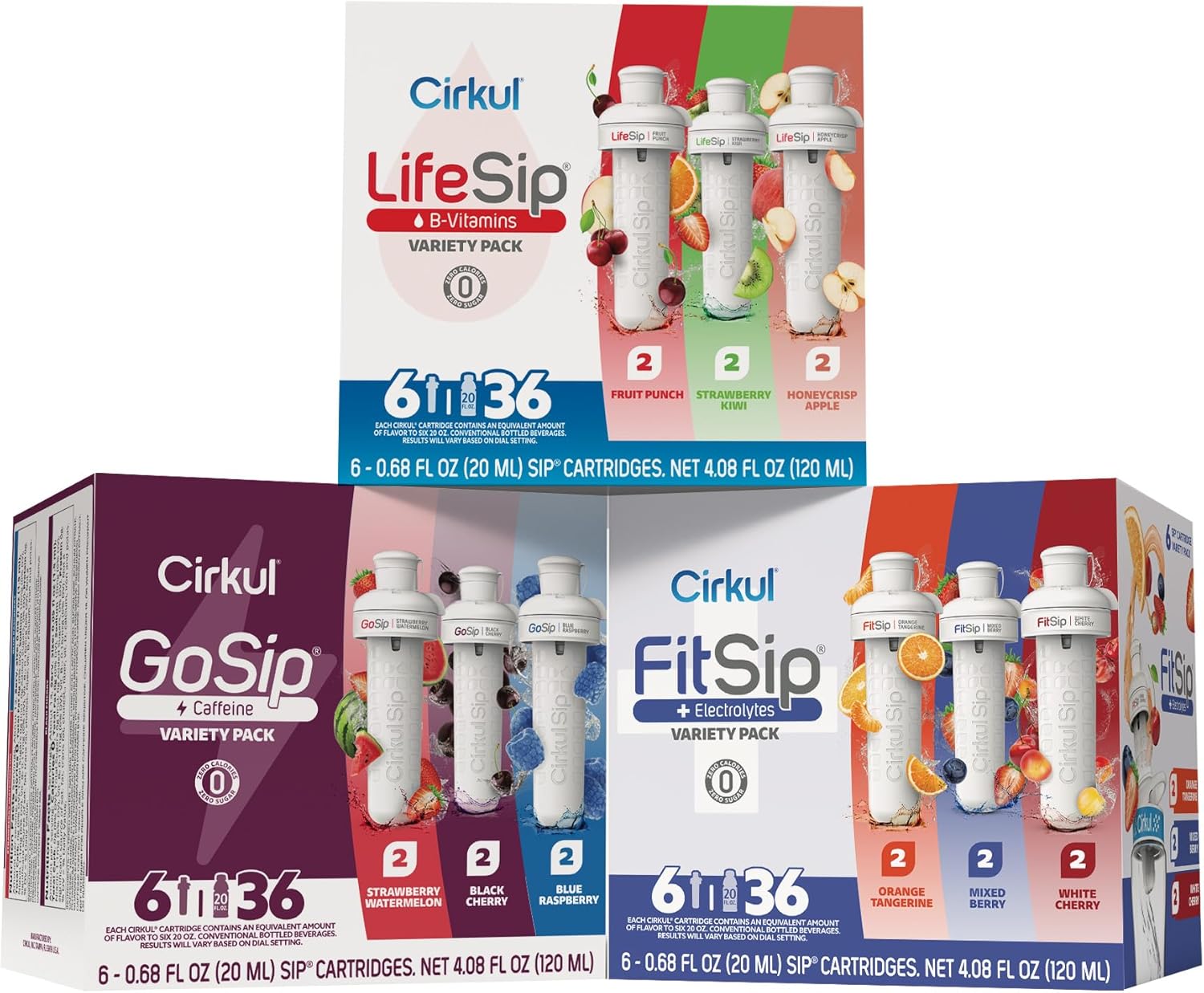 Cirkul Variety Pack Bundle, Flavored Water Cartridge 18-Pack (LifeSip, FitSip, GoSip), No Sugar, Zero Calorie Drink Mix
