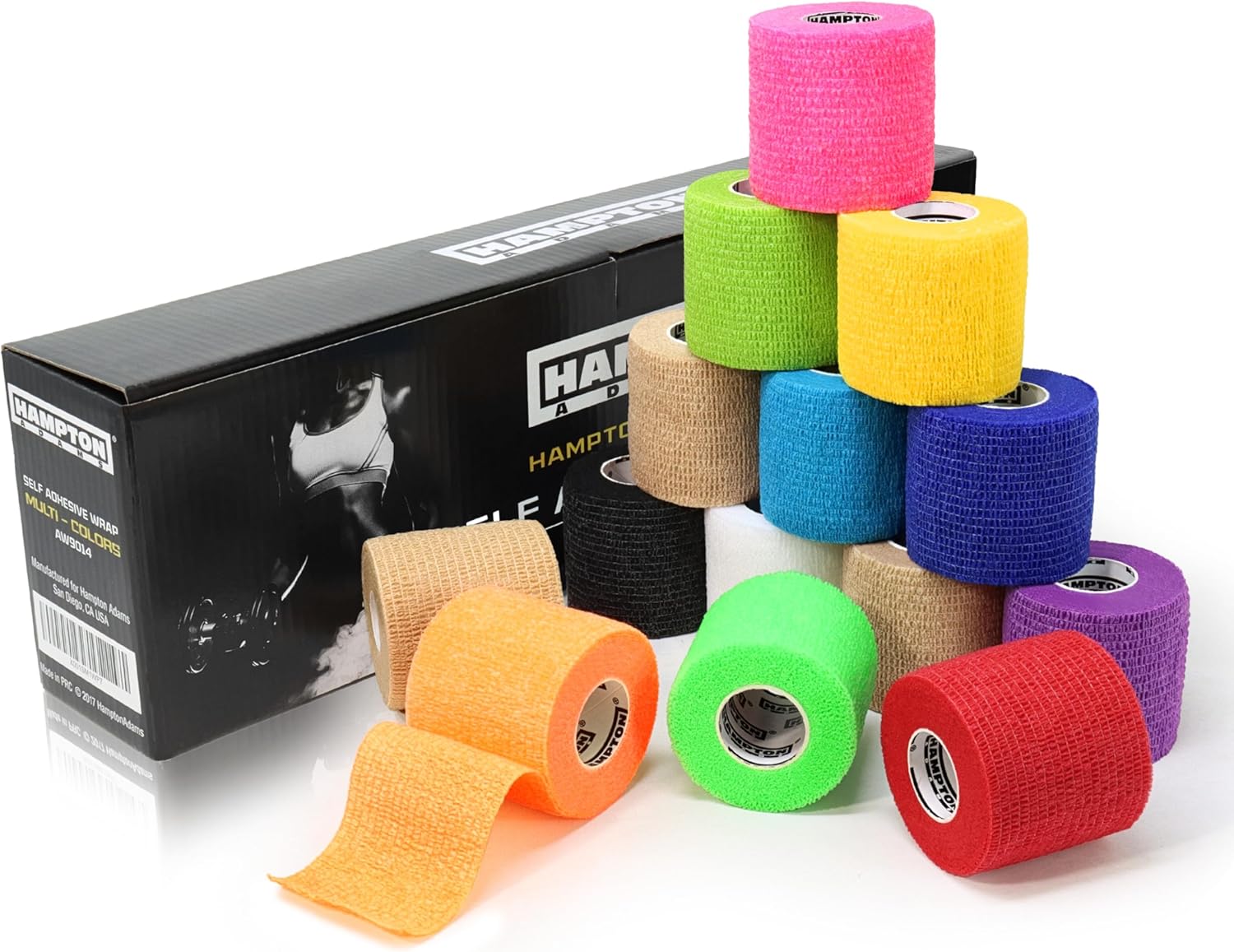 Hampton Adams | As Seen on Shark Tank | Self Adhesive Bandage Wrap (14-Pack) | 15ft | Pet Safe | Breathable Athletic Elastic Cohesive Bandage for Sports Injury Ankle Knee Wrist sprains (Rainbow Mix)
