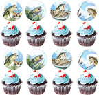 24pcs Fishing Cupcake Toppers Bass Fishing Birthday Party Decorations Gone Fishing Party Decorations Bass Cake Decorations Gone Fish Themed Birthday 1st Fisherman Baby Shower Birthday Party
