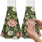 CUTHOLLOW William Morris Floral Hanging Kitchen Towels with Loop, Set of 2 - Soft & Super Absorbent Microfiber Decorative Hanging Dish & Hand Towel, Tea, Coffee Towel for Kitchen Bathroom Oven Handle