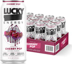 Lucky Energy Sugar Free Energy Drinks, Cherry Pop, 16oz Cans (12-Pack) Healthy, Zero Sugar Energy Drink with Maca, Ginseng, Beta-Alanine, Taurine & 200mg Caffeine