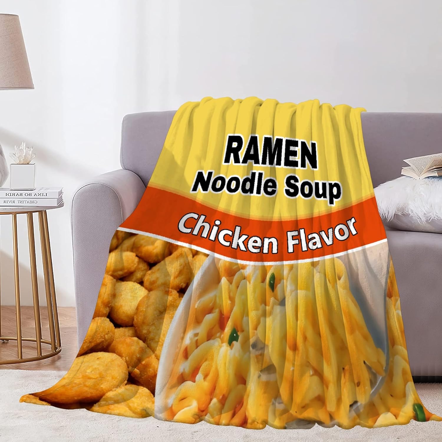 Ramen Noodle Blanket - Super Soft Flannel Throw Blanket Decor for Couch Sofa Bed All Season - Funny Food Novelty Instant Noodle Gifts for Ramen Lovers - 40"x50"-Kids/Throw Size