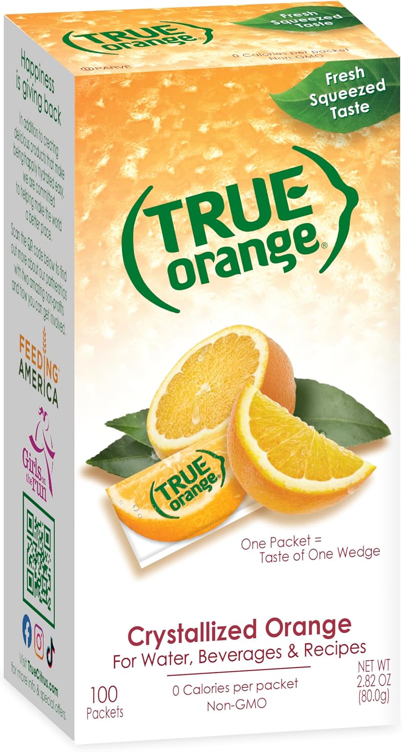 True Orange 100ct (Pack of 1) - Water Enhancer - Bulk Dispenser - 0 Calorie Drink Mix Packets For Water - Orange Flavoring Powder Packets