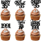 18pcs Black Glitter Happy 35th Dessert Cupcake Topper Pick for Funny Legend Since 1991 Theme Decor Supplies Men Women Happy 35 Birthday Party Decoration