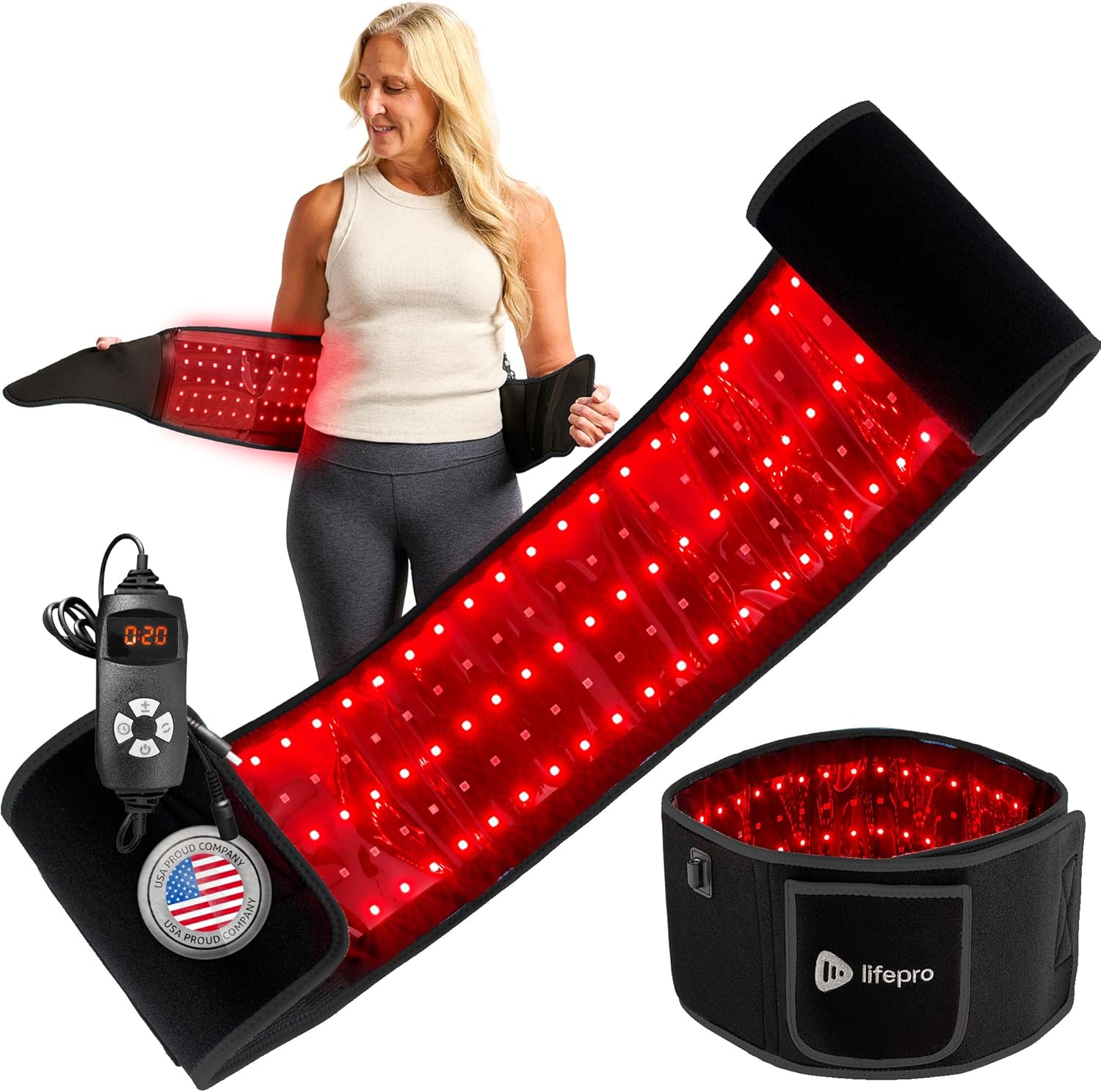 Lifepro Red Light Therapy Belt – Allevared Infrared Red Light Therapy for Body, Back Pain and Shoulder - 660nm & 850nm Near Infrared Heating Pad – Adjustable & Portable for Wellness & Relaxation