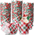 Maxdot 200 Pcs Christmas Plaid Tulip Cupcake Liners for Baking Red & Green Gingham Paper Muffin Baking Cups Checkered Tulip Muffin Liners Wrappers for Xmas Winter Party Kitchen Supplies