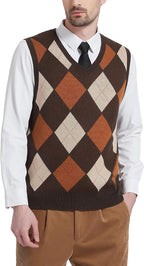 Kallspin Men's Argyle Vest Sweater Wool Blend V-Neck Sleeveless Pullover Sweater