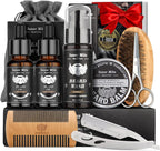 Isner Mile Beard Grooming Kit for Men Care: with Beard Oil Balm Wash Brush Comb & Straight Razor, Birthday Valentines Fathers Gifts for Men Him Boyfriend Husband Coworker, Christmas Stocking Stuffers