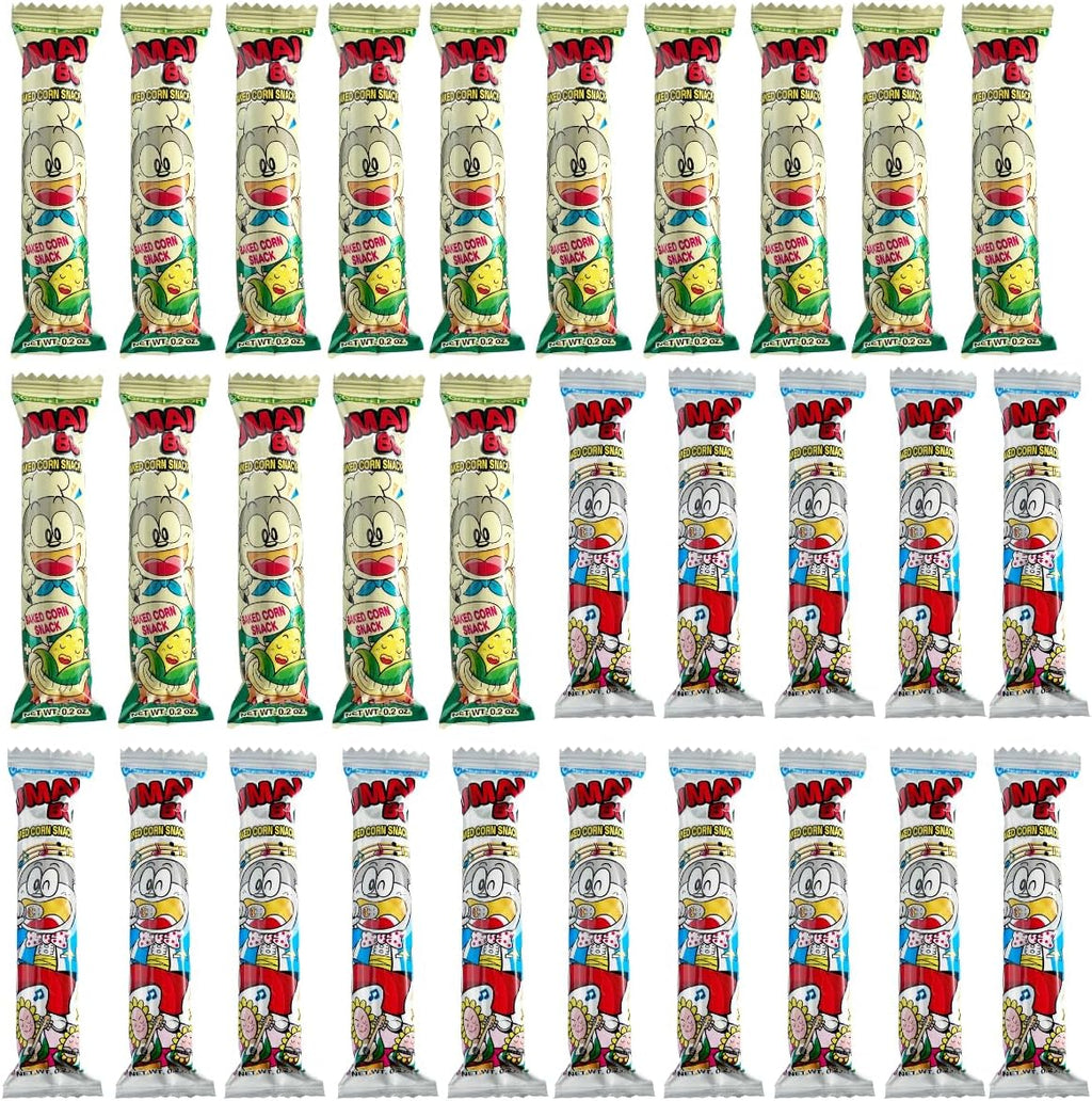Japanese Snacks Variety Pack, Corn and Cheese Flavor, Corn Puffed Dagashi Mix, 30 Sticks