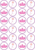 Tiara Princess Cupcake Toppers, Wand and Crown Edible Cake Decorations, Princess Party Decorations for Cake Decorating, Baby Shower Cupcake Toppers 24 x 4cm / 1.5 inch UNCUT