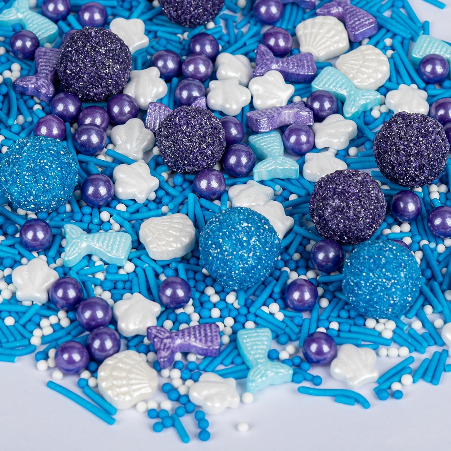 Twisweet Mermaid Sprinkles, Edible Purple Pearls for Cake Decorating, Mermaid Tail Candy Ball Seashell Mix Ocean Theme Sugar Sprinkles, Cupcake Topper Cookie Ice Cream Cake Decorations, Birthday Children's Summer Party Supplies (130g/4.58oz)