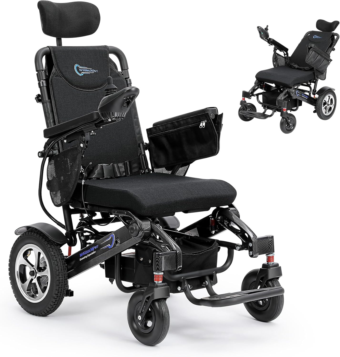 Foldable Reclining Electric Wheelchair for Adults Seniors - 20 Miles Range, 500W Motor, Lightweight Compact Portable, All Terrain, Airline Approved