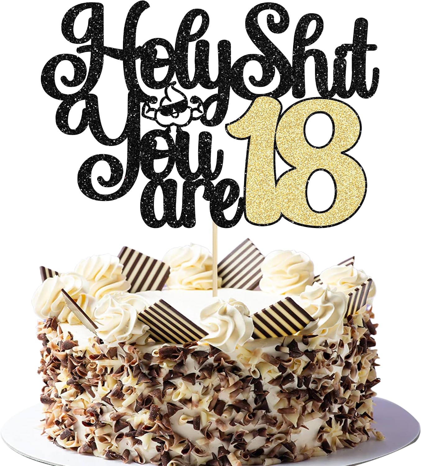 Gyufise 1Pc Holy Shit You are 18 Cake Topper Glitter Sweet 18 Eighteen Birthday Cake Pick for Cheers to 18 Years Old Funny 18th Birthday Party Cake Decorations Supplies