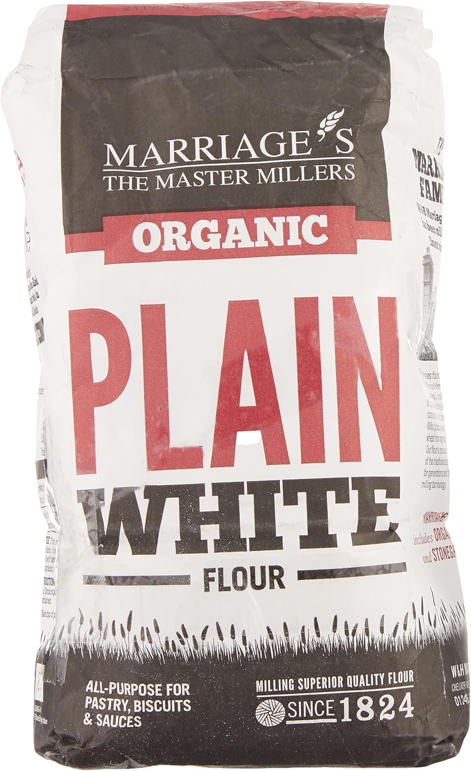 W & H Marriage & Son Organic Plain White Flour 1kg (Pack of 6)