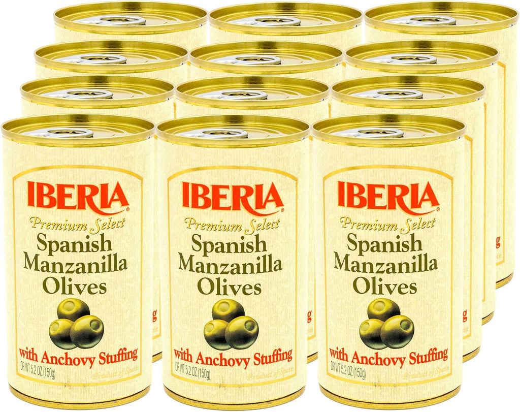 Iberia Spanish Manzanilla Olives Stuffed with Anchovies, 5.25 Oz (Pack of 12)