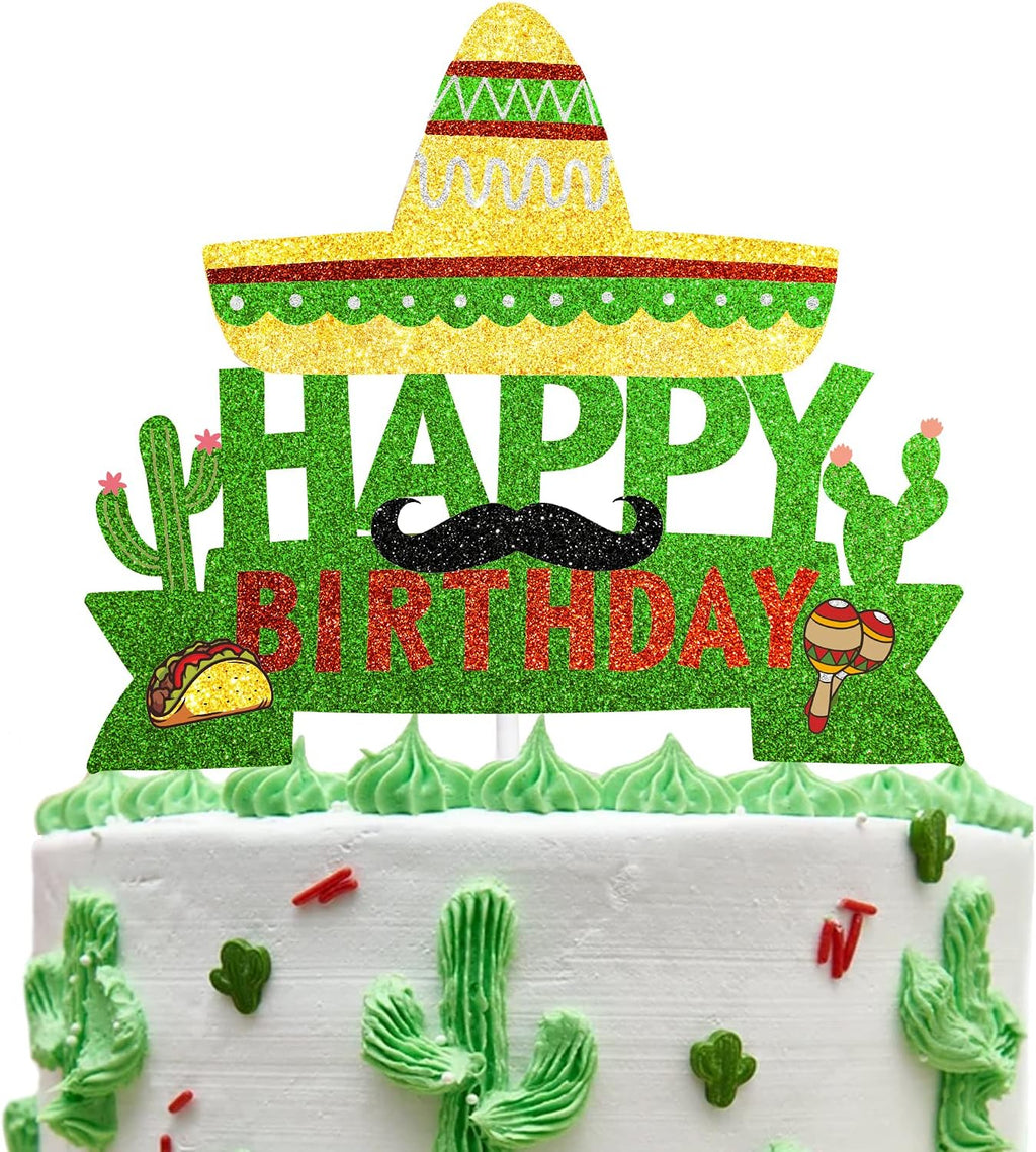 Cactus Cake Topper Mexico Fiesta Theme Birthday Party Decoration Supplies,Kids Boy Girl Party Decor Supplies
