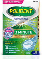 Polident 3 Minute Antibacterial Dental Appliance Cleanser Tablets, Retainer Cleaner Tablets, 60 Count