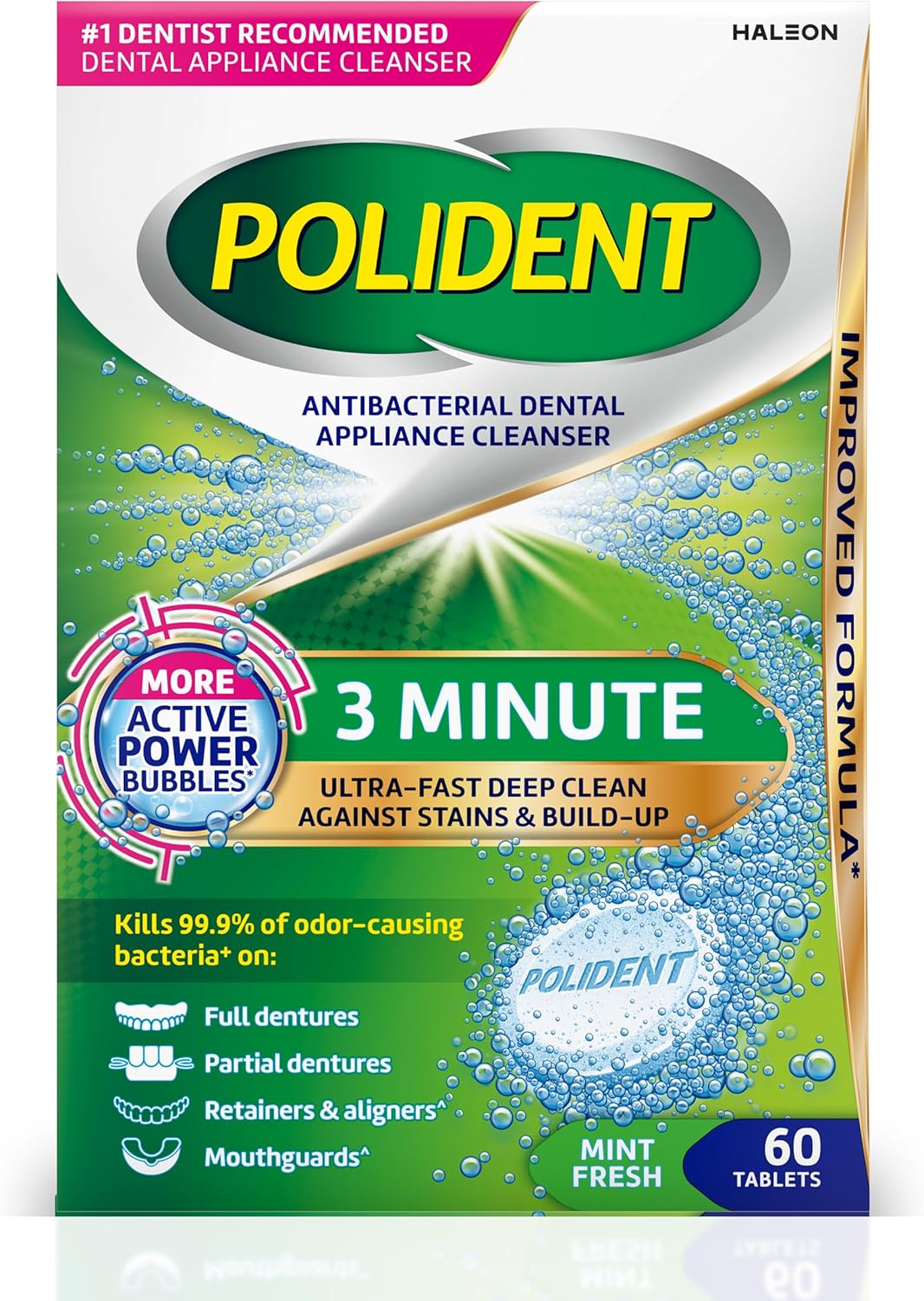 Polident 3 Minute Antibacterial Dental Appliance Cleanser Tablets, Retainer Cleaner Tablets, 60 Count