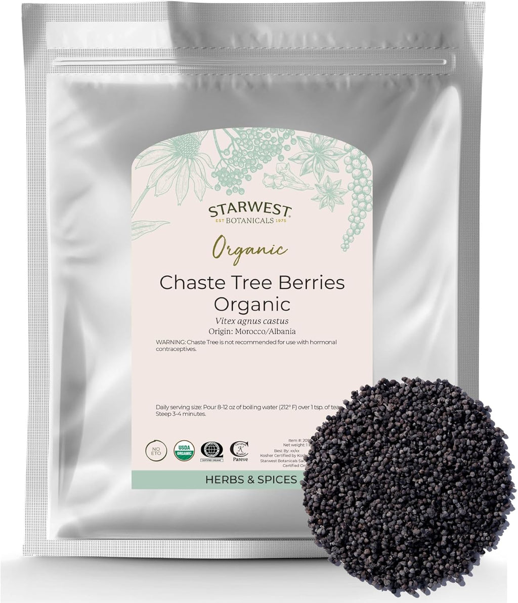 Starwest Botanicals Organic Chaste Tree Berries Whole, 1 Lb