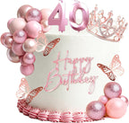40th Birthday Cake Topper Set, Rose Gold Balls Cake Toppers with Happy Birthday Crown Tiara, Numeral 40 Candle and Birthday Candles for 40 Birthday Party Decorations (40th)