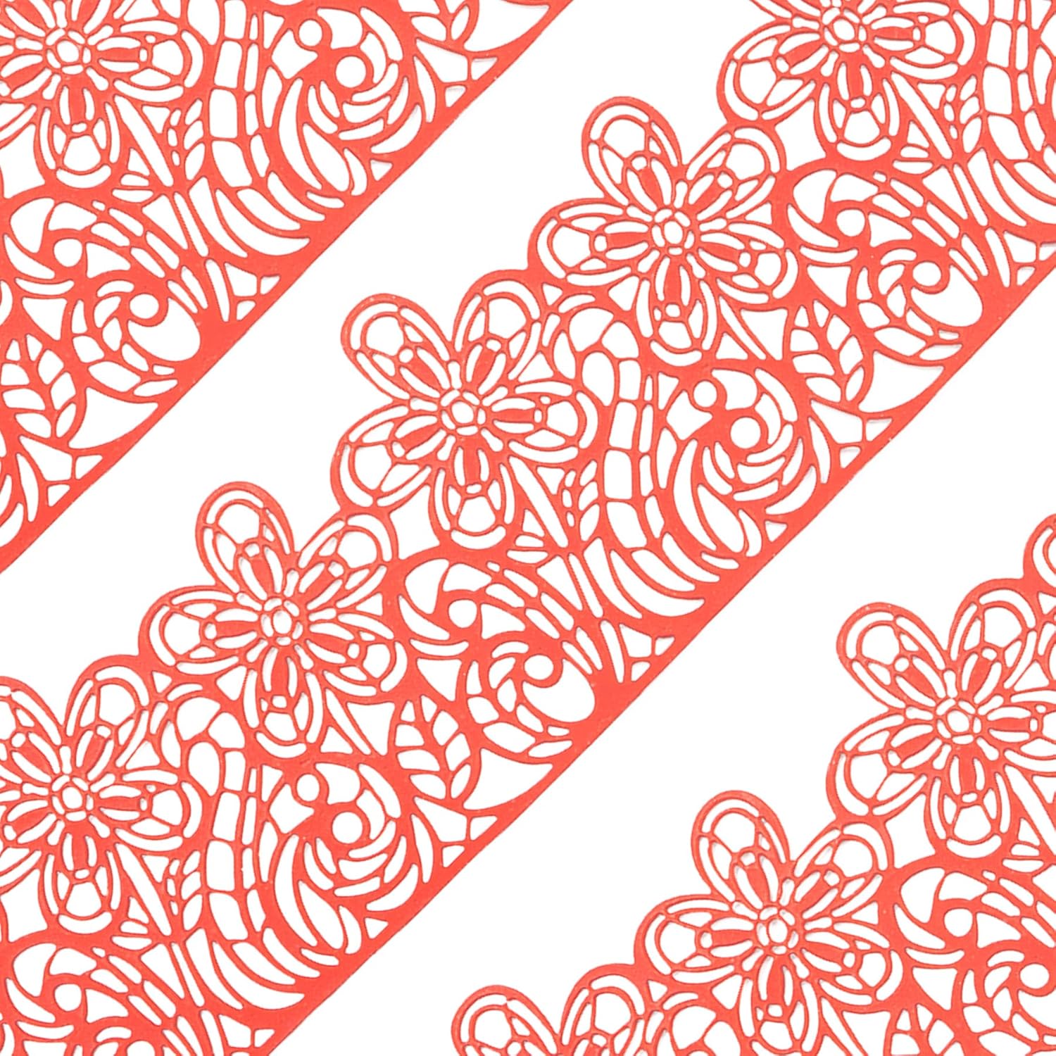 Large Pre-Made Ready to Use Edible Cake Lace Flower Trim Red 14-inch 10-Piece Set