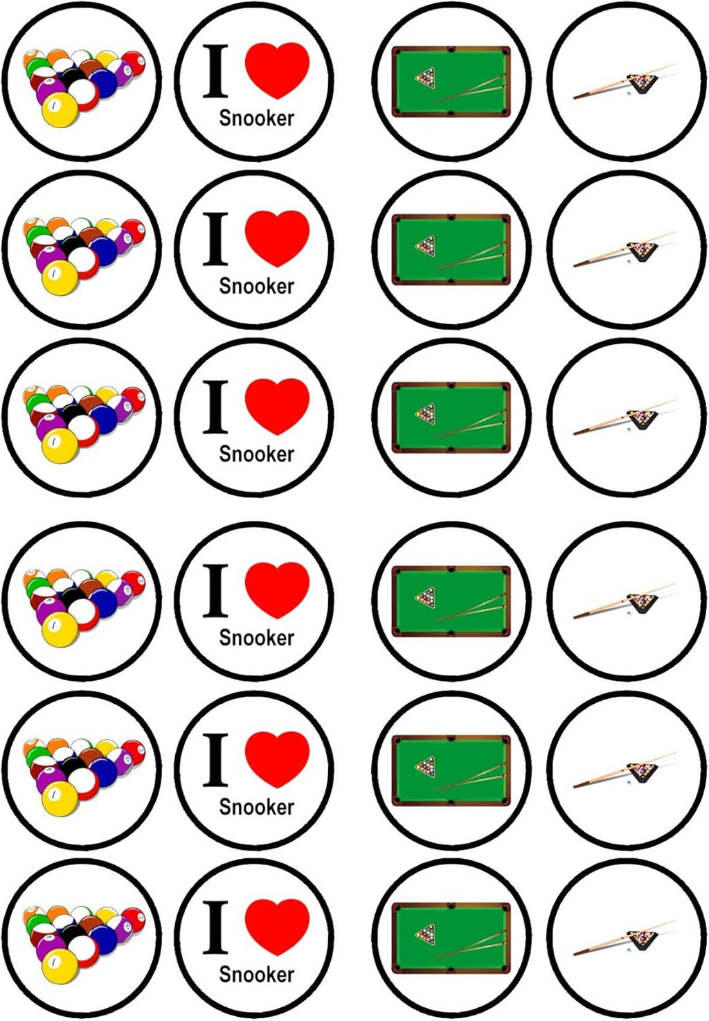 Snooker Edible Cupcake Toppers, Snooker Party Edible Cake Decorations, Sports Cake Topper Decorations for Men, Billiards Cookie Decor, 24 x 4cm / 1.5 Inch Wafer Card Discs UNCUT