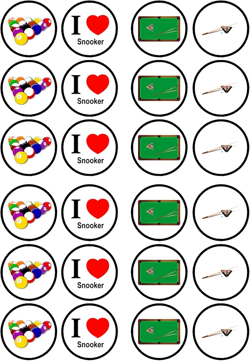 Snooker Edible Cupcake Toppers, Snooker Party Edible Cake Decorations, Sports Cake Topper Decorations for Men, Billiards Cookie Decor, 24 x 4cm / 1.5 Inch Wafer Card Discs UNCUT
