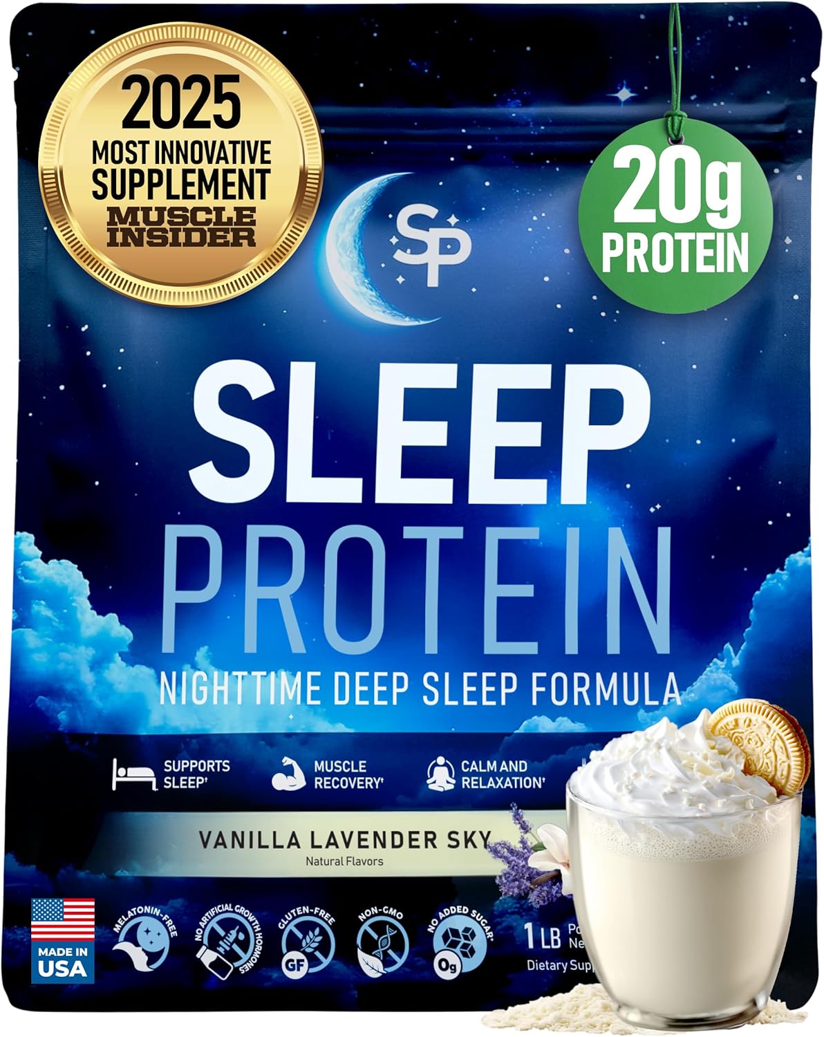 SleepProtein™ Nighttime Casein Recovery Shake – 20g Slow-Release Protein for Overnight Muscle Repair & Deep Sleep Support – Melatonin-Free, GLP-1 Friendly, with Magnesium, GABA, Theanine & Tryptophan