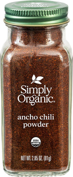 Simply Organic Ancho Chili Powder, 2.85 Ounce Jar, Certified Organic Poblano Peppers, Mexican, Southwest, Popcorn & Chocolate